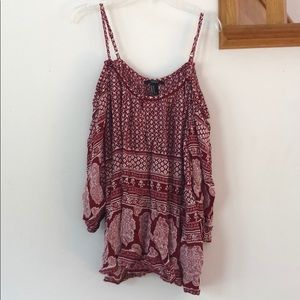 Forever 21 Burgundy Print Off the Shoulder Top